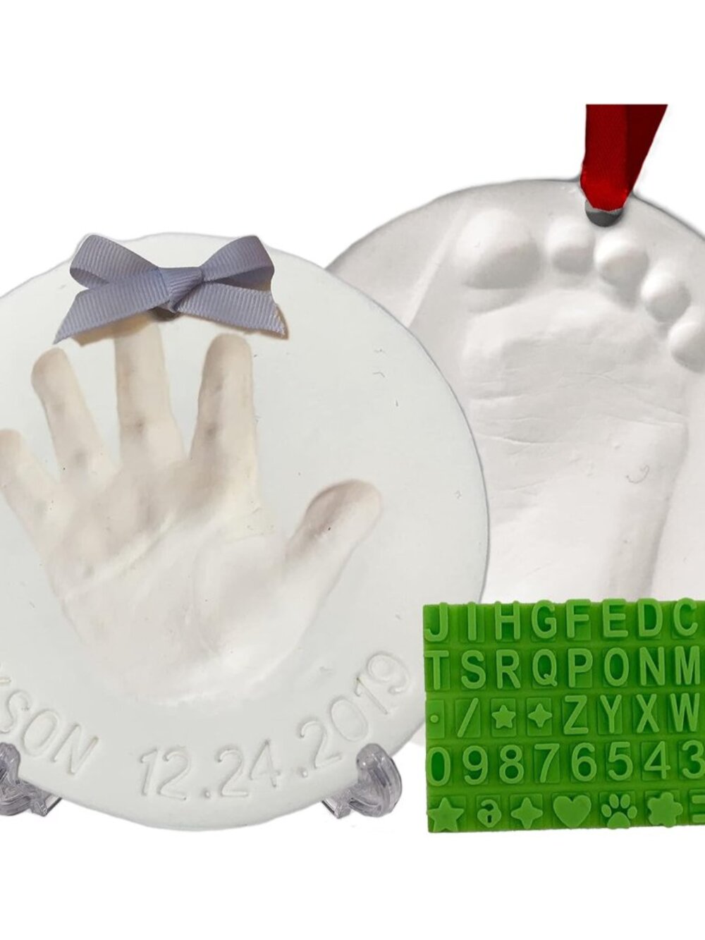 Baby Handprint Footprint Keepsake Ornament Kit Makes 2 - Bonus Stencil for Perso